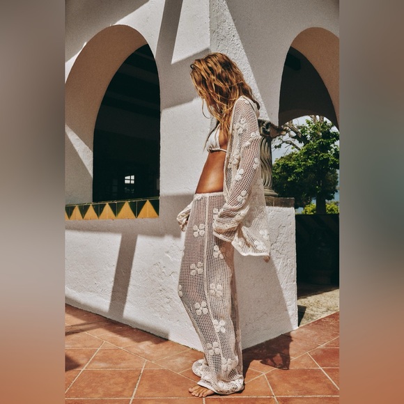 🦋 Bloggers Favorite 🦋 NWT Zara Floral Crochet Top & Pants Set Size L - Picture 14 of 16